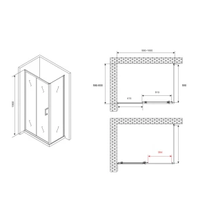 Душевой уголок Abber Schwarzer Diamant 100х60 AG301005-S605